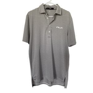 RLX Ralph Lauren Gray & White Striped Performance Golf Polo Medium